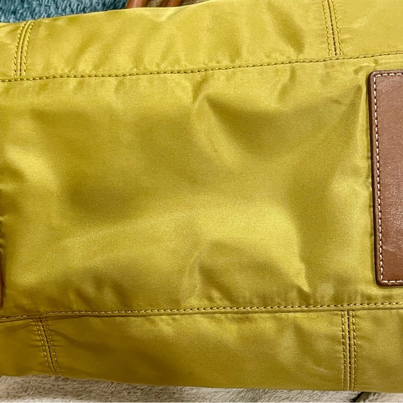 TUMI Green Nylon and Leather Open Top Tote Travel Bag Handbag - Picture 8 of 10